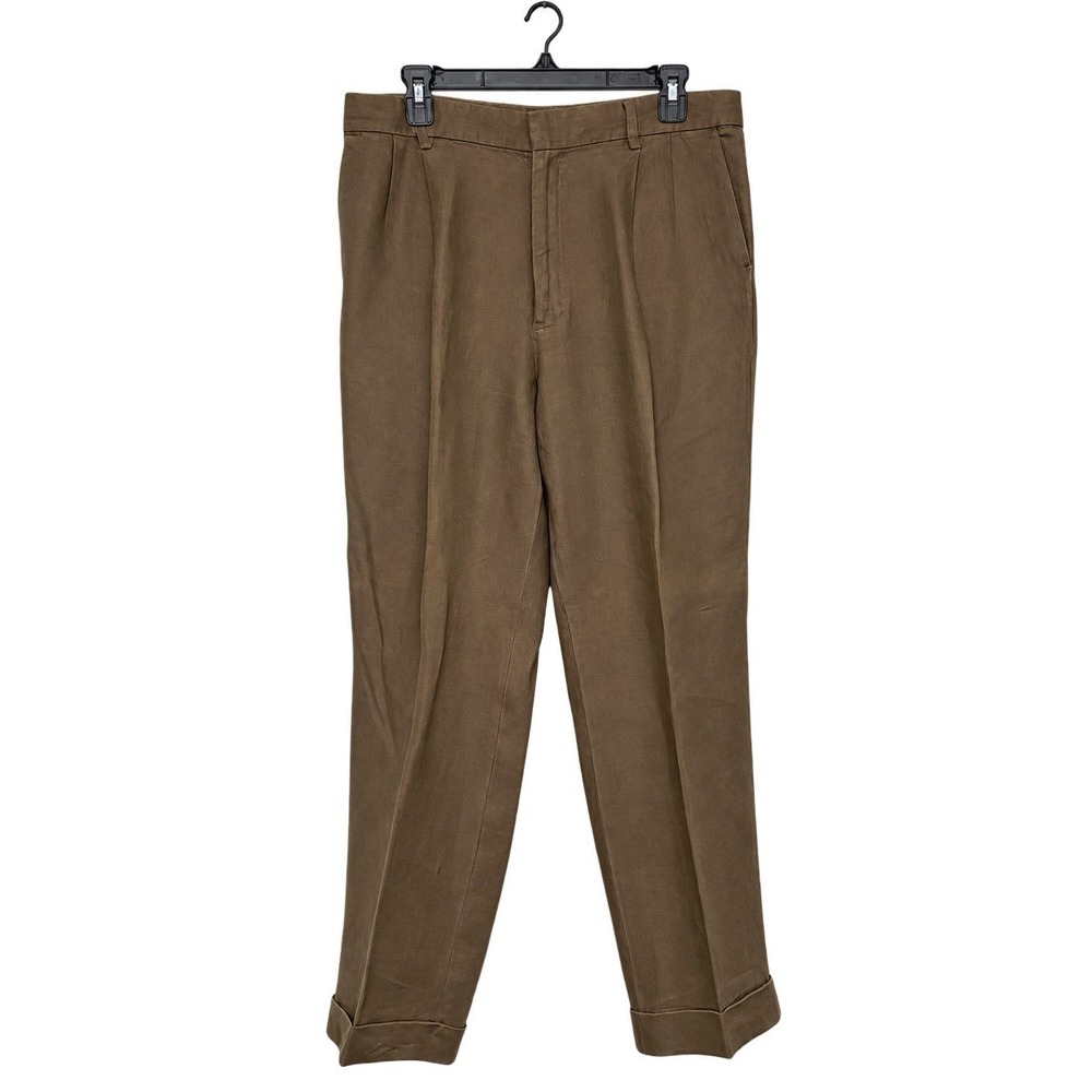 Y2K Banana Republic Smithfield Pants (36x31.5 Cuffed) Linen Pleated Dark Taupe